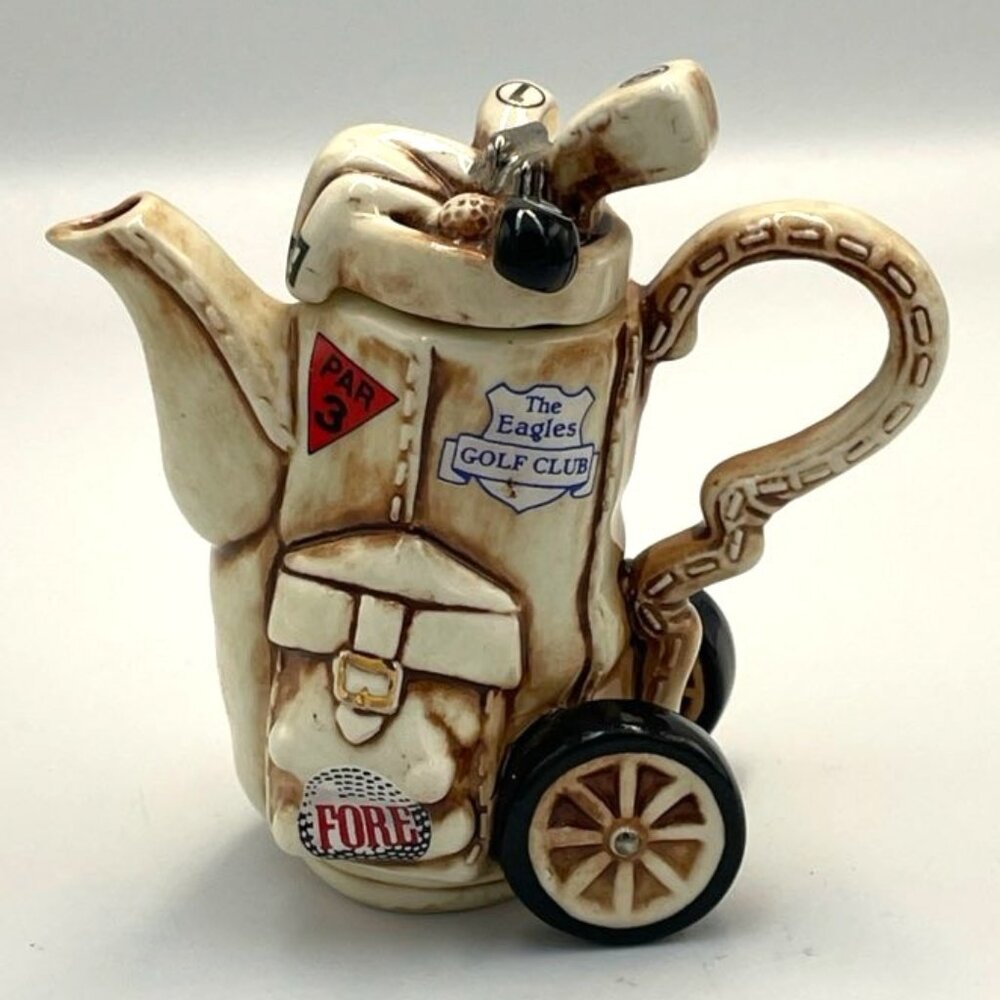 Vintage Paul Cardew Golf Trolley Bag Teapot‎ 1 cup Novelty Retro Golfer Links